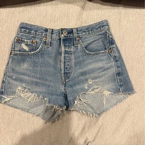 Levi's Light Blue Frayed Jean Shorts
